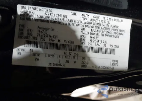 2016 Ford Focus Se z USA, uszkodzony, nr VIN 1FADP3F29GL300884